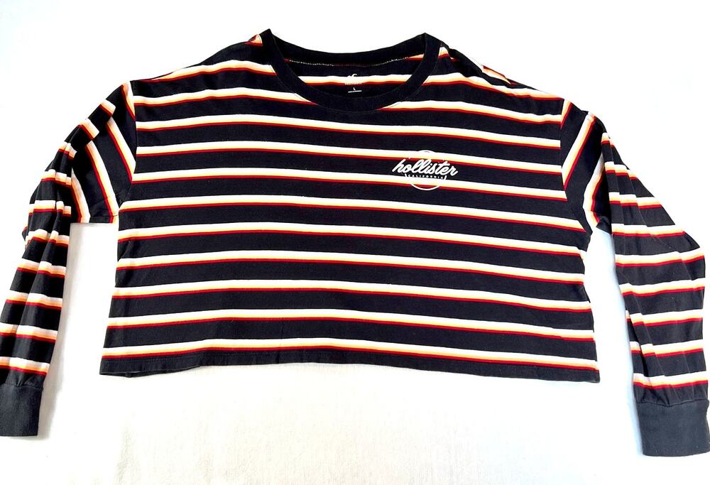 Hollister Men’s L Long Sleeve Mid Drift Shirt 100% Cotton Black Red Yellow White